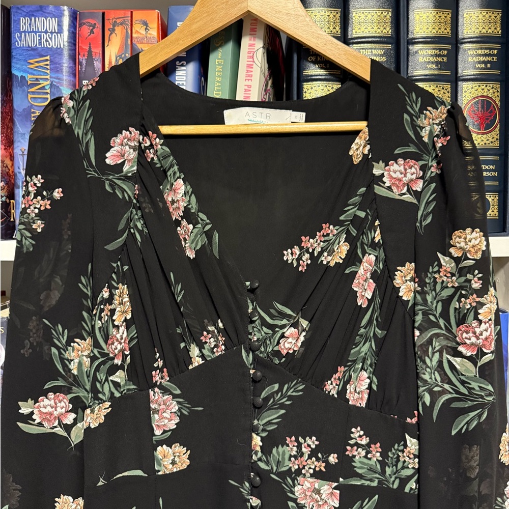 Astr Black Dress with Pink Floral Design